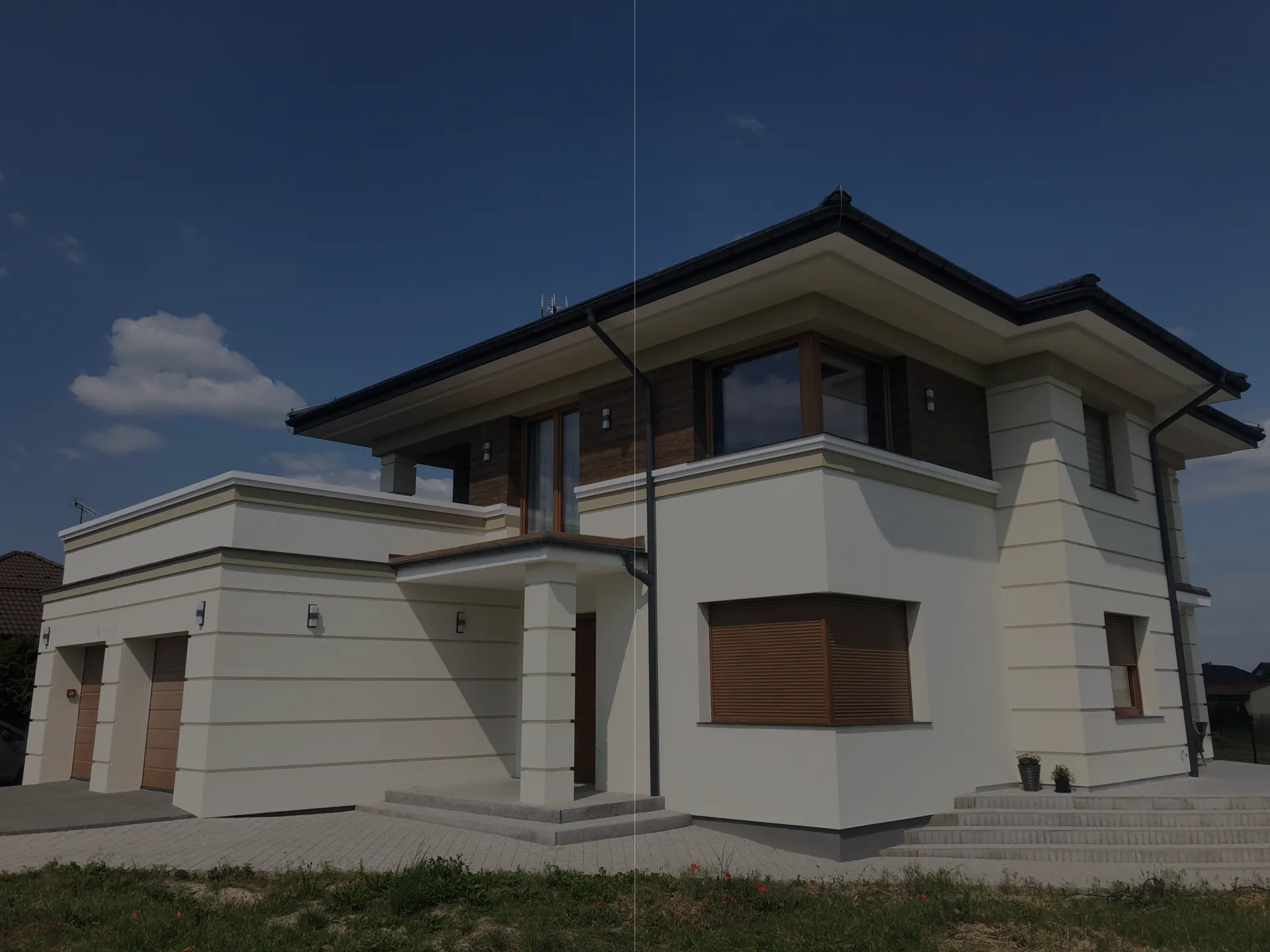 Elewacja domu jednorodzinnego z tynkiem i boniowaniem — realizacja HouseStar